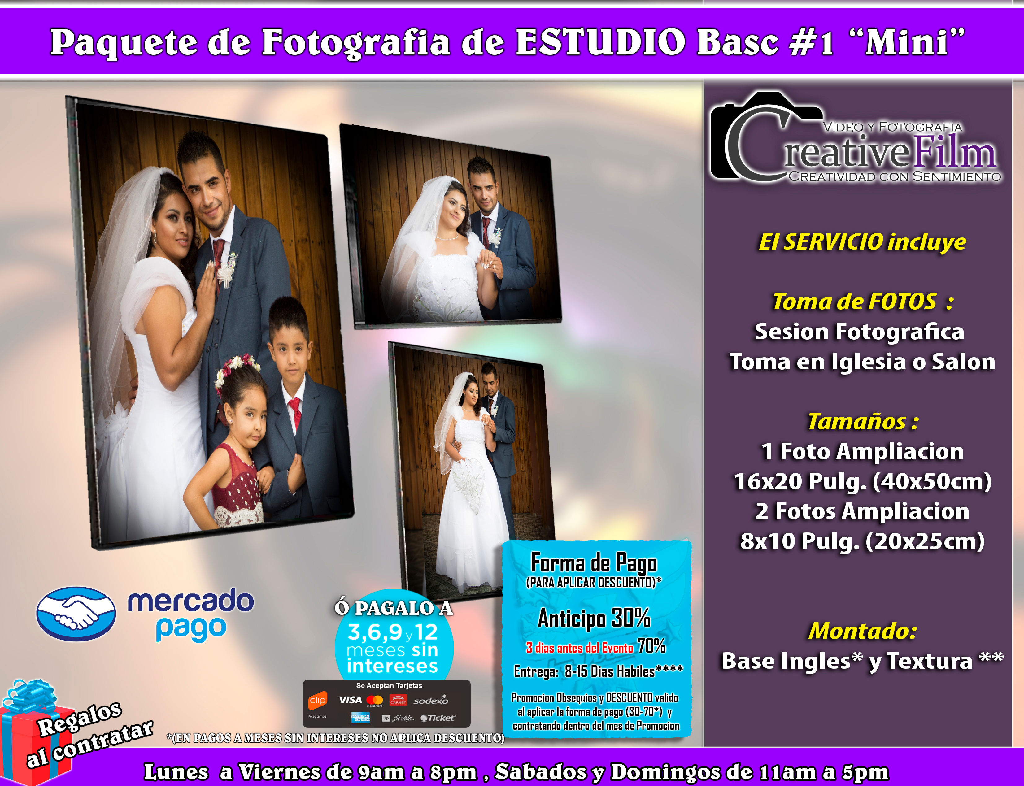Paquete de 3 Fotografias de Estudio Ampliacion Chico