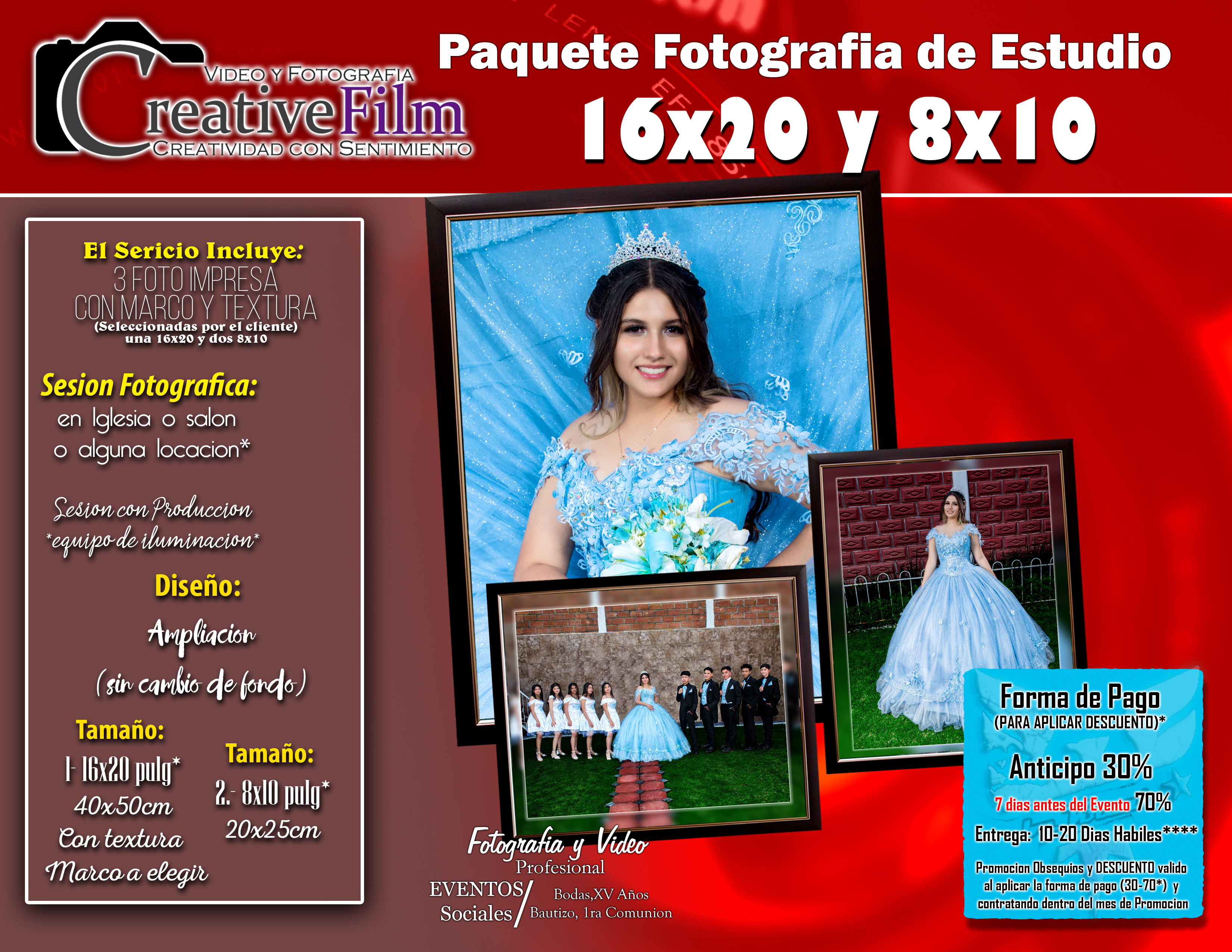 Paquete de 3 Fotografias de Estudio Ampliacion Chico