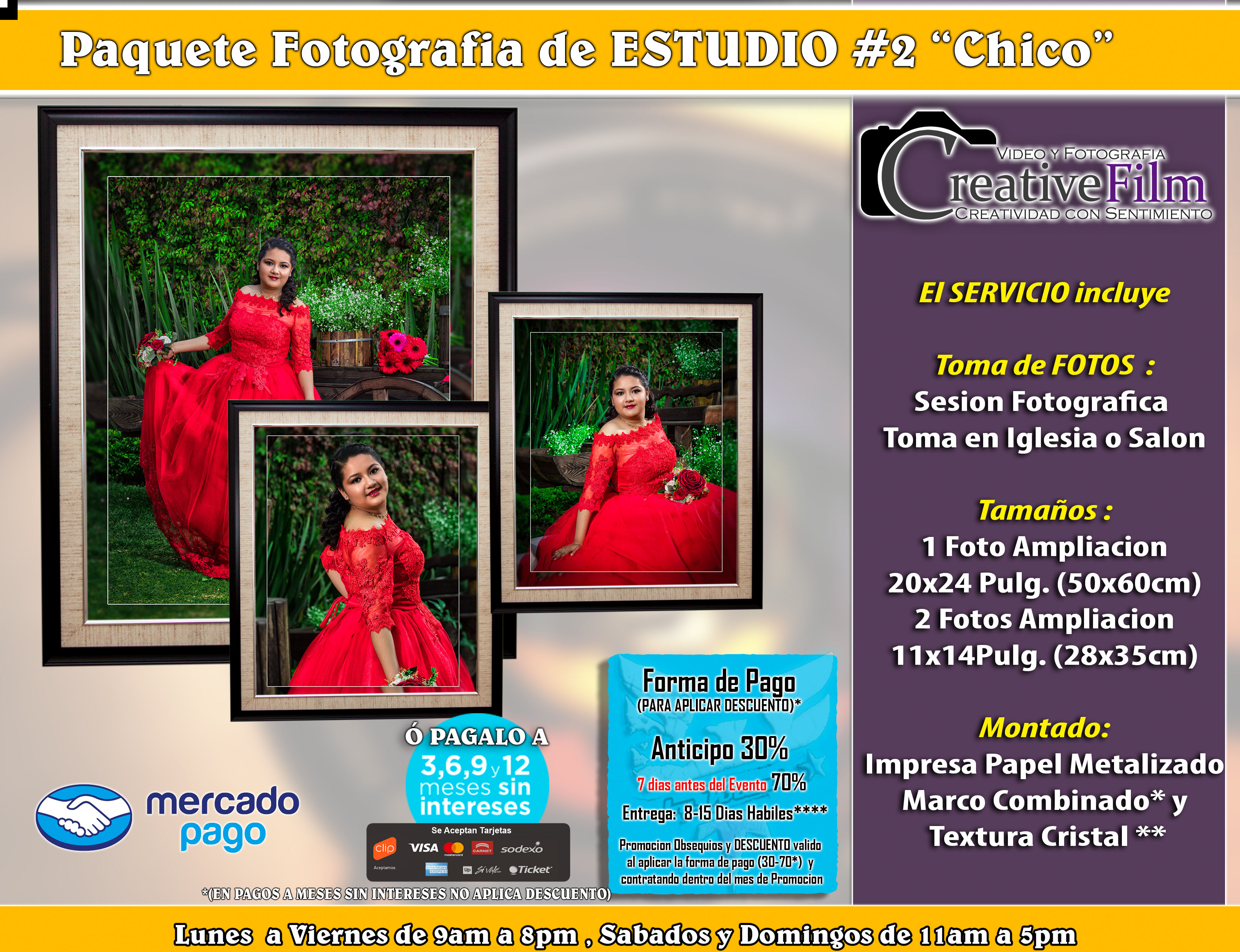 Paquete de 3 Fotografias de Estudio Ampliacion Chico