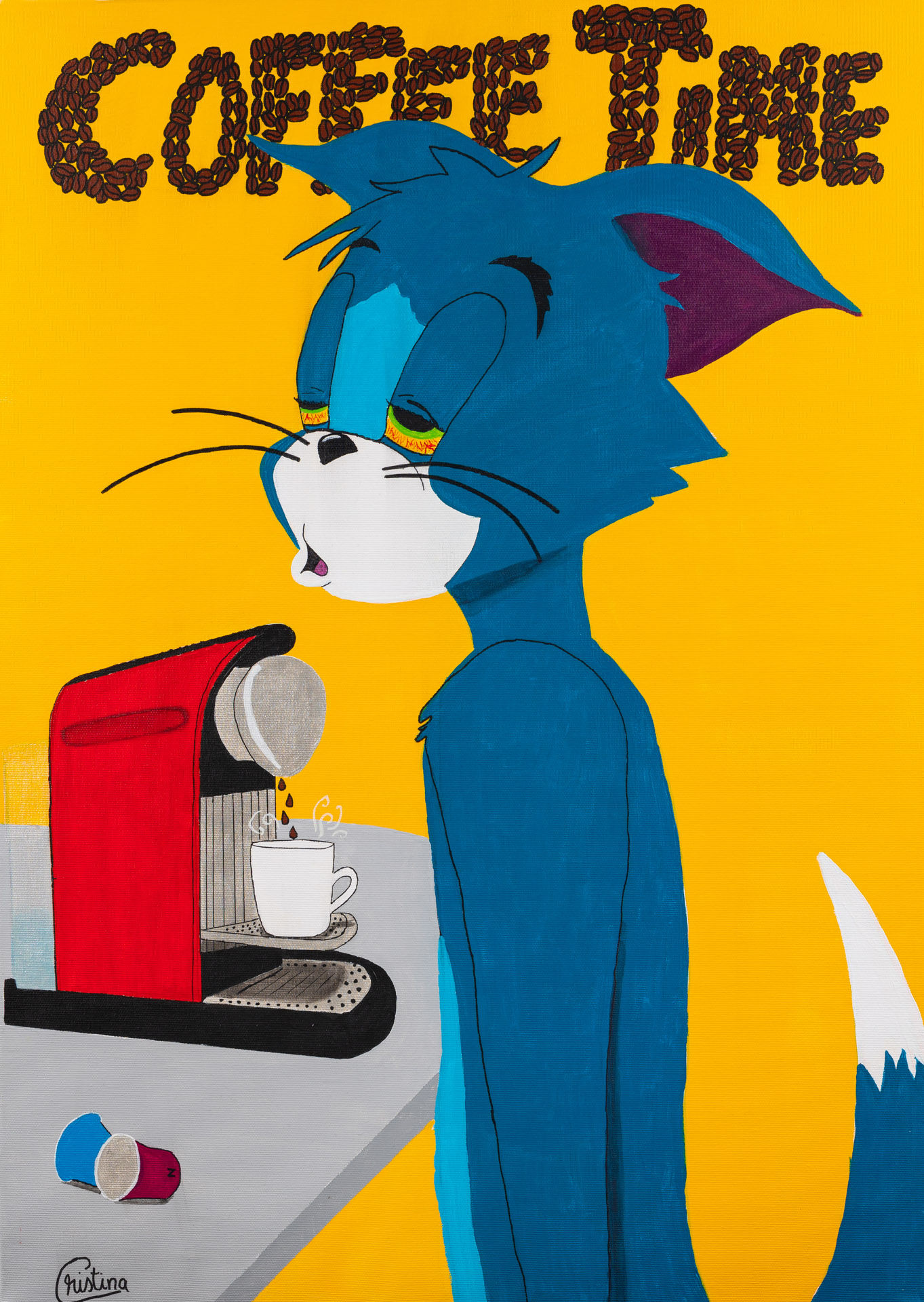 Original acrylic painting on canvas for coffee lover, perfect decor for kitchen