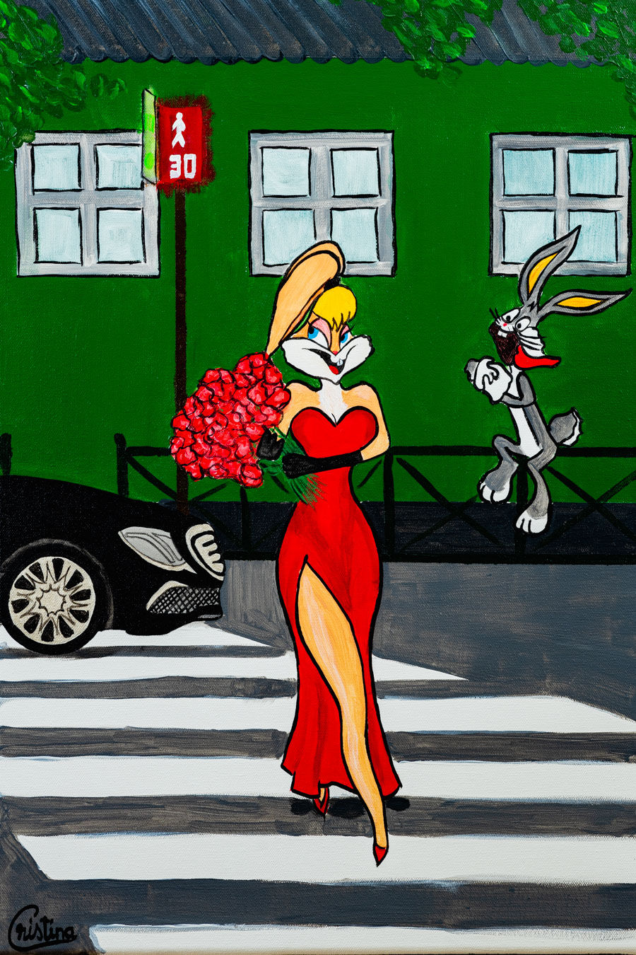 Lola In Red - Lola Bunny in a red dress painting, gift for her