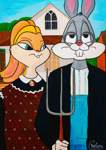 Bugs Bunny American Gothic Painting | Lola Bunny Looney Tunes Pop Art
