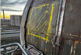 Section of the surface prepped to create the initial tank openings.