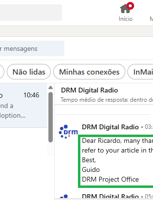 DRM mundial fará referência em sua Newsletter de nosso artigo sobre rádio digital no Brasil