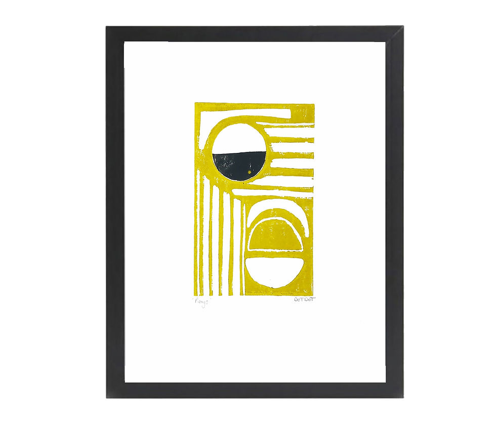 'Rays' A4 Mustard and Black Lino Print