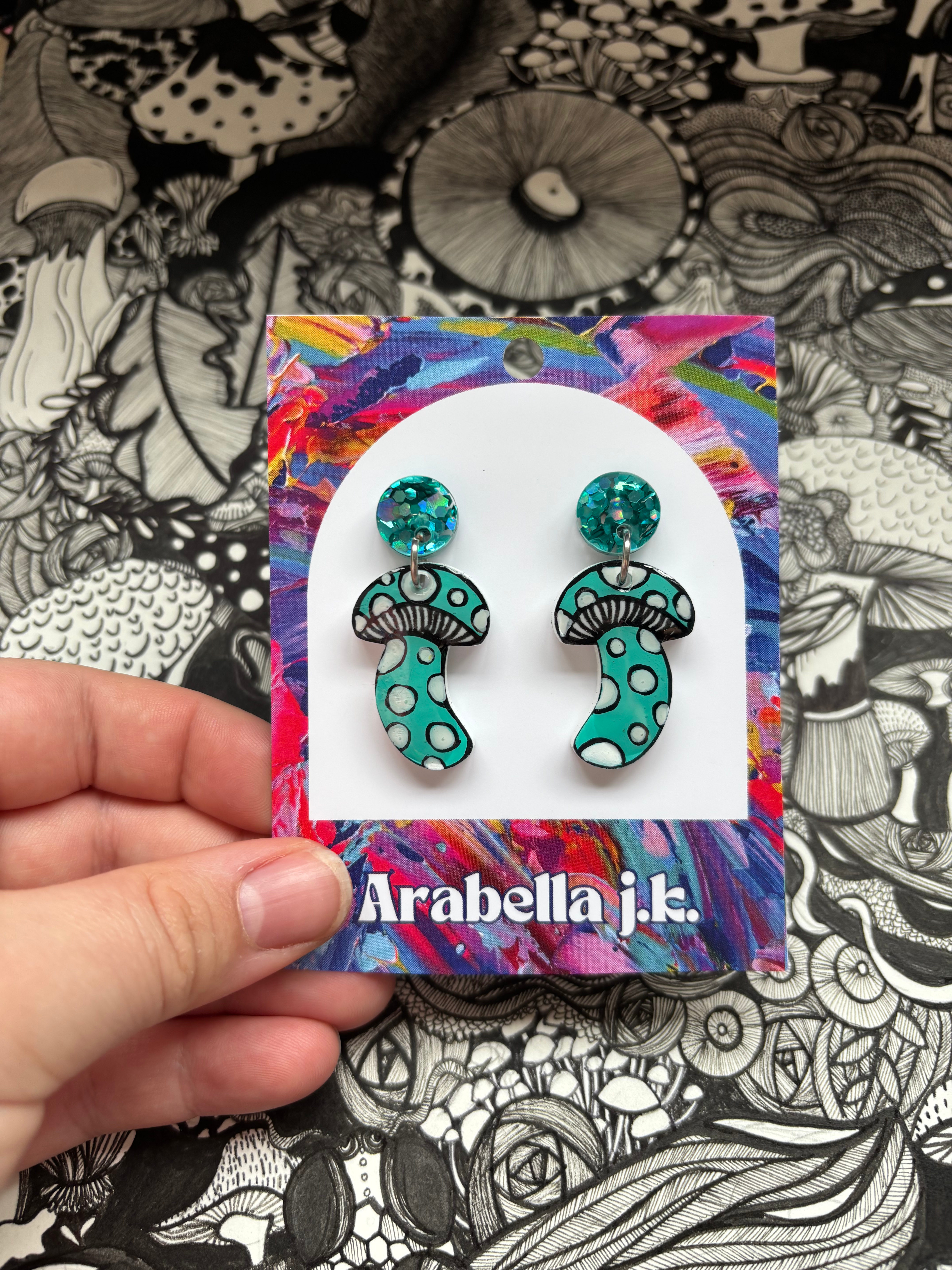 Teal Shiitake Mushroom Earrings