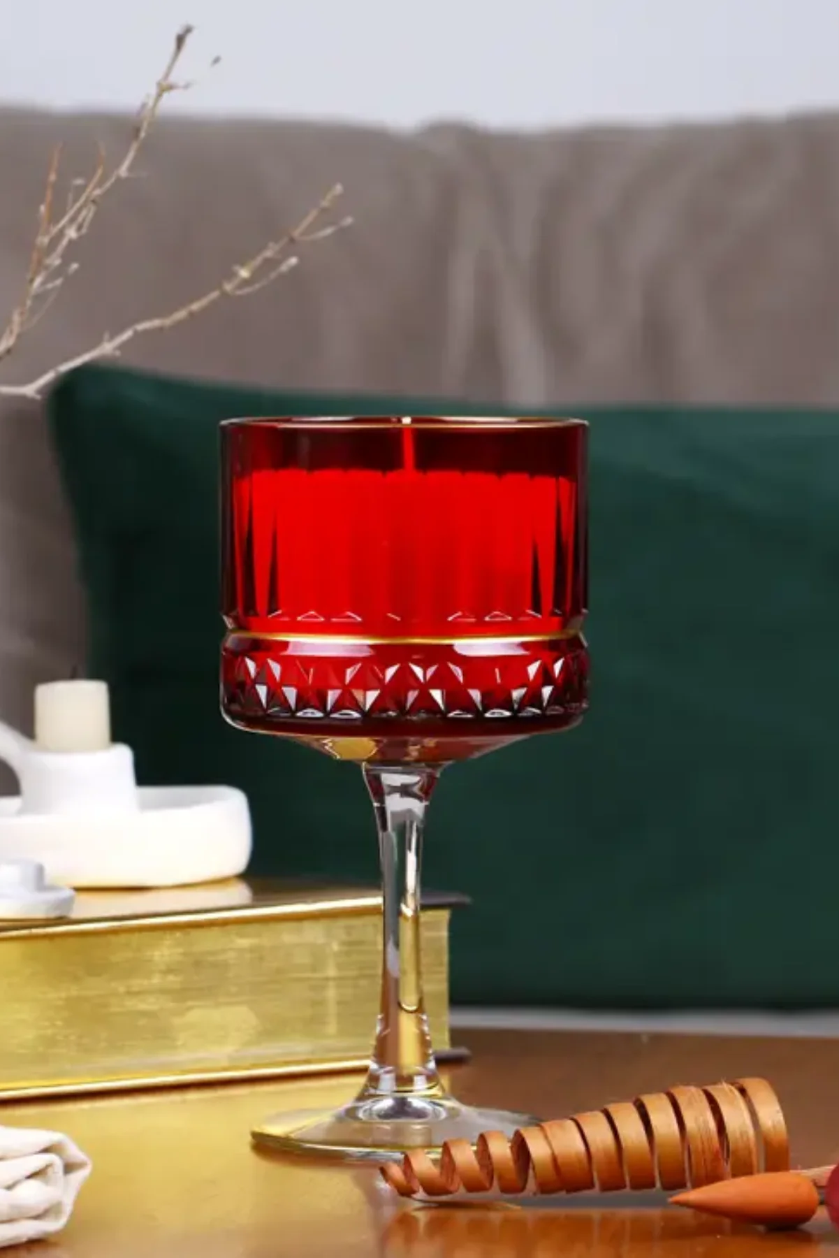 Red glass vintage wine glass candle scented