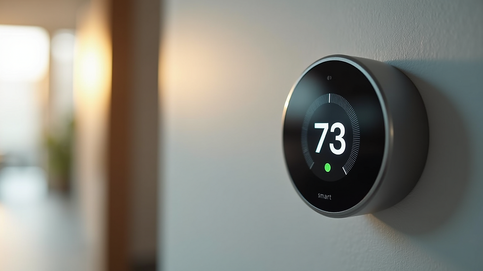 Eye-level view of a smart thermostat on a wall