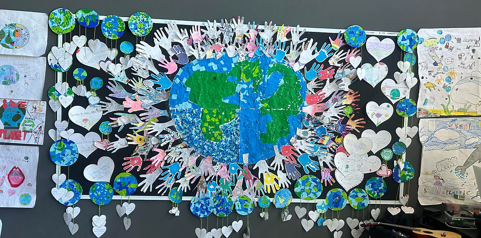 Save our Planet: Art from our final end of the year project on the theme of working together to save our wonderful green planet.
