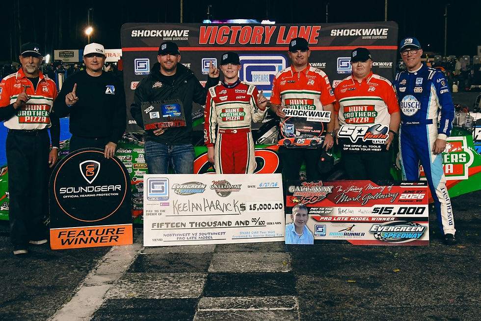 Keelan Harvick withstands late-race pressure to win Mark Galloway Shootout at Evergreen Speedway