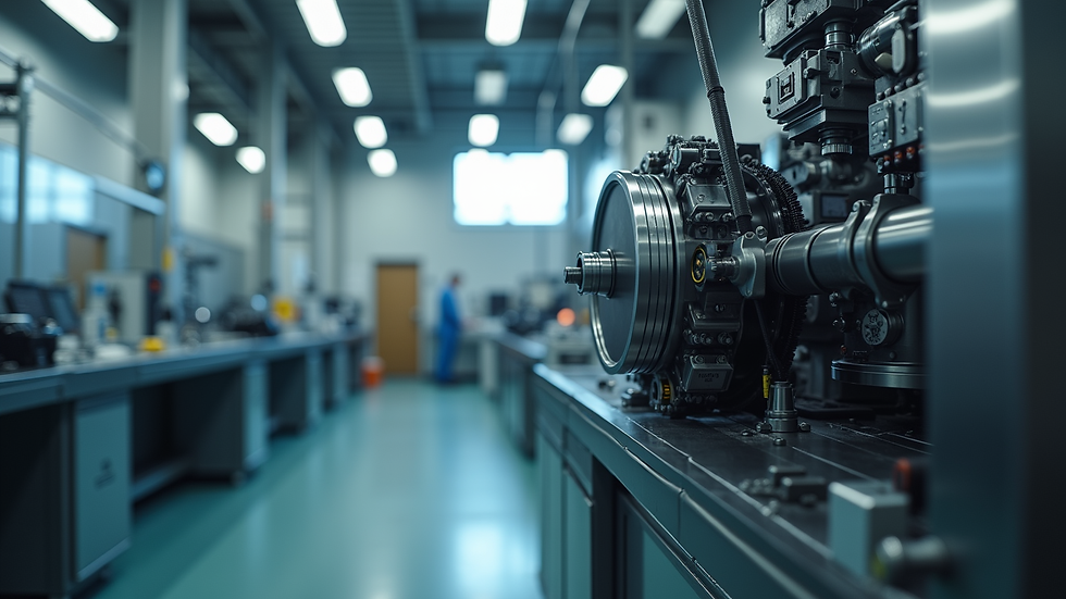 Close-up view of a mechanical engineering laboratory with advanced machinery