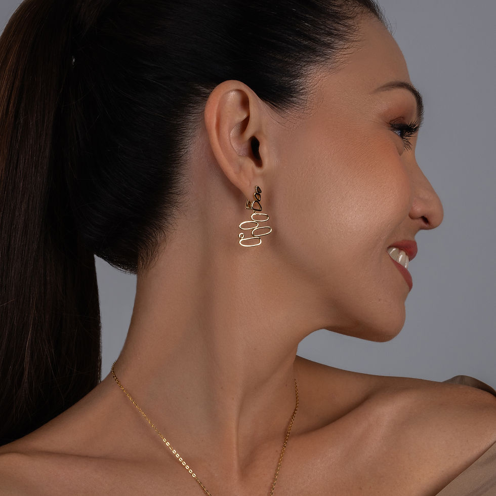 Thumbnail: Pair of Earrings (short and medium) with Single Diamonds