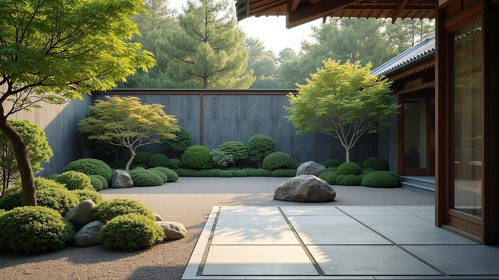 High angle view of a minimalist Japanese-style garden