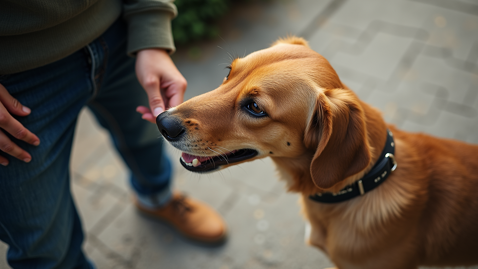 High angle view of a dog sniffing a friend in a casual setting