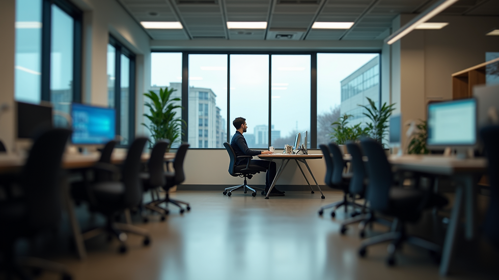Close-up view of a person sitting alone in a workspace
