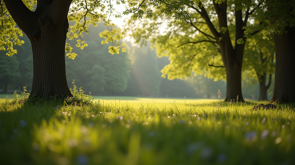 Eye-level view of a peaceful nature scene with trees