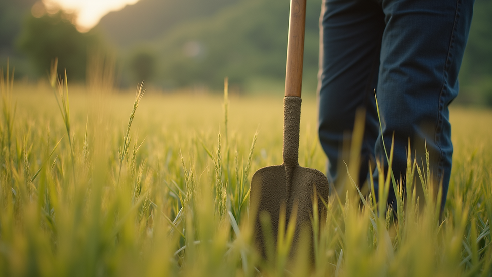 Close-up of traditional Japanese rice farming tools