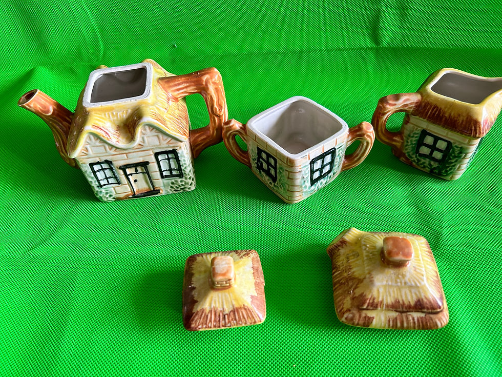 Thumbnail: Vintage Cottage Ware Teapot, Sugar, and Creamer Set