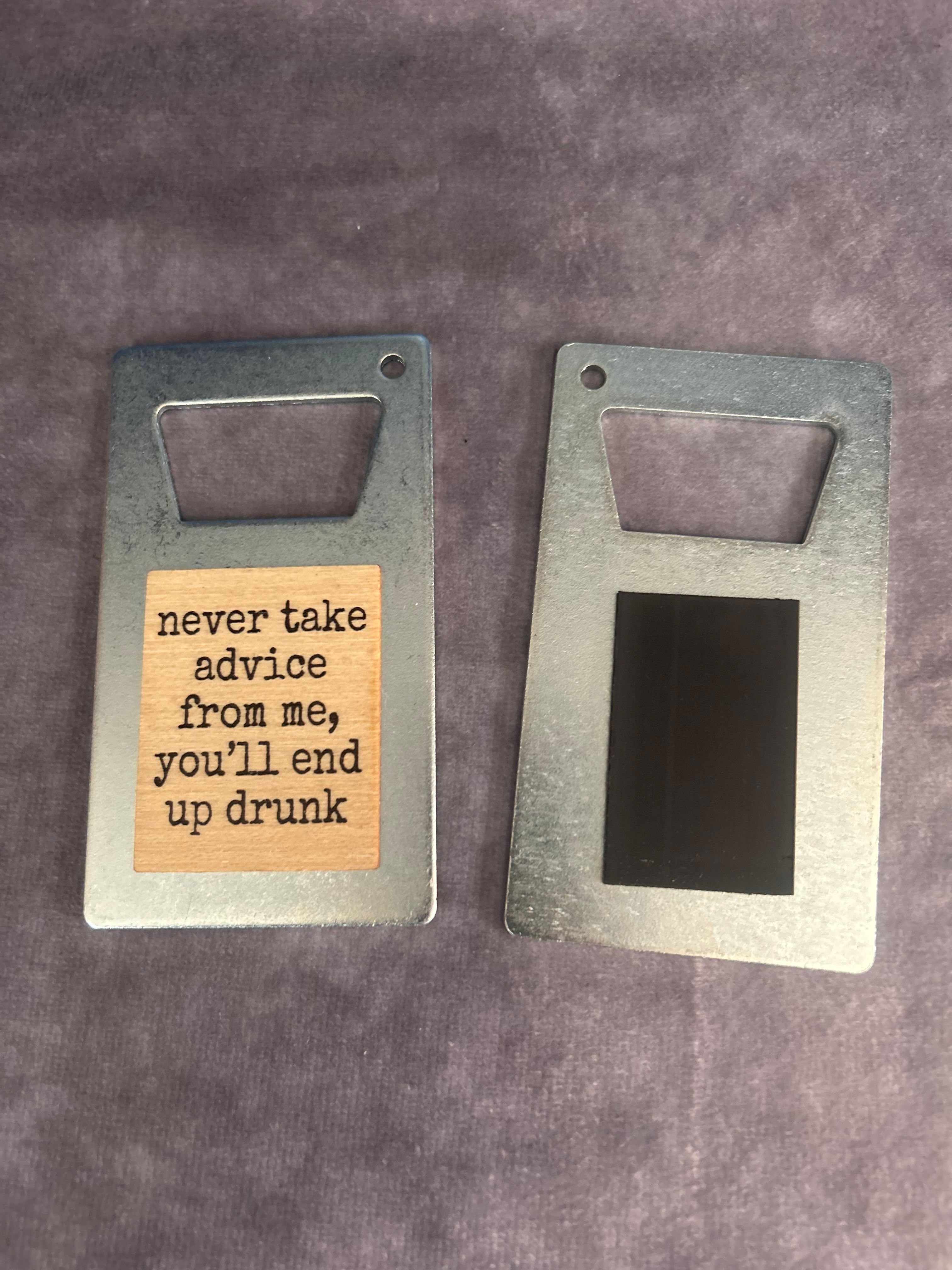 Metal and Wood Bottle Opener Magnet