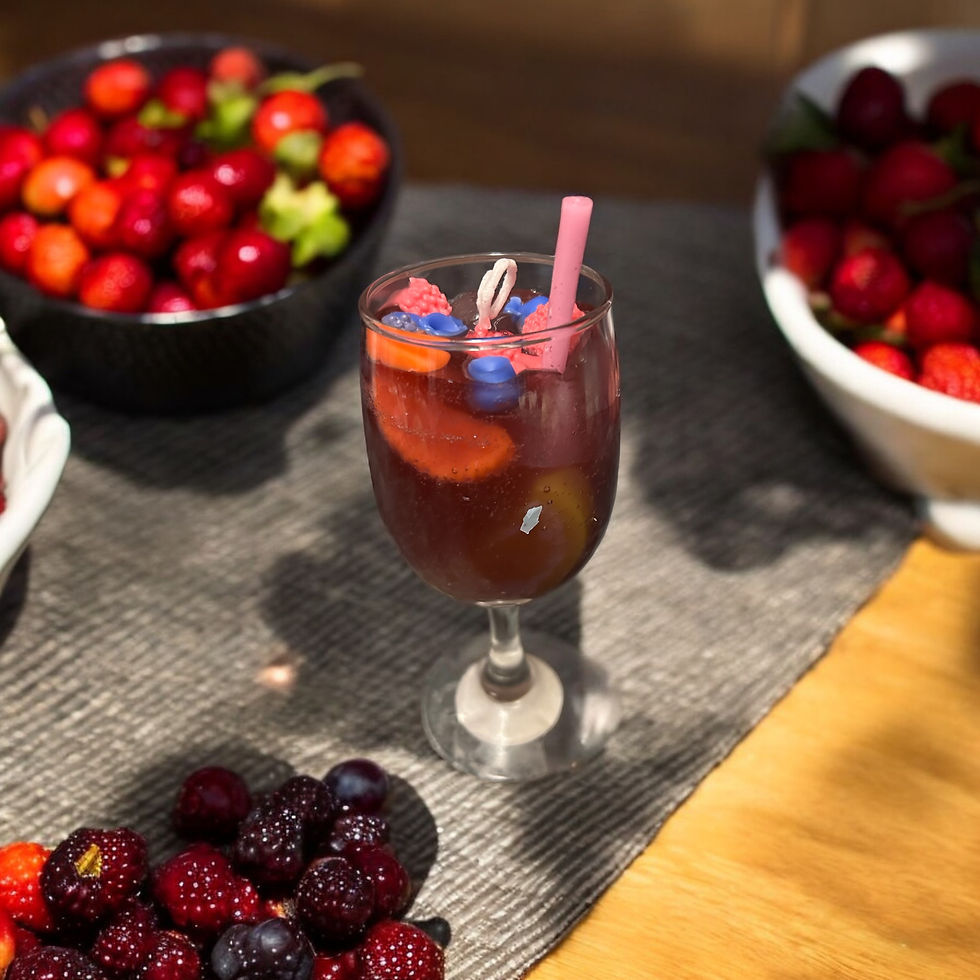Thumbnail: Gel candle with soy wax fruit in a wine glass made to look like sangria