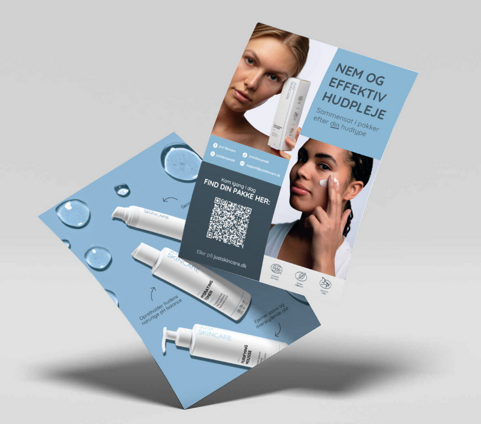 mockup af flyers for hudpleje webshop