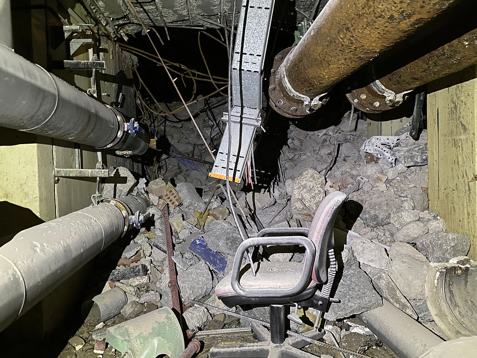 Rubble fills part of a service tunnel during demolition at Princess Margaret Hospital