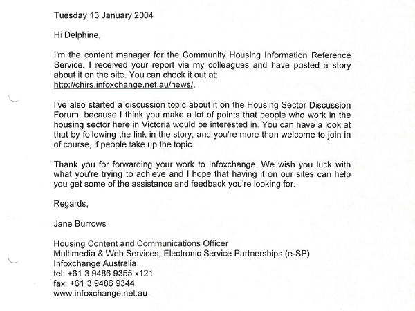Email from Infoxchange Australia - 13 January 2004 a