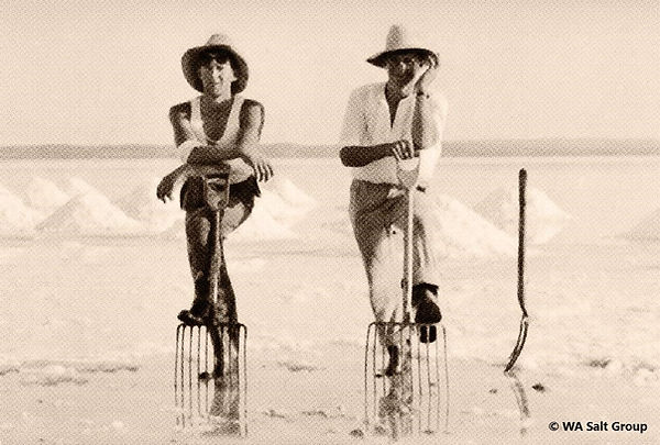 Two of the Lister Brothers harvesting salt for the WA Salt Group