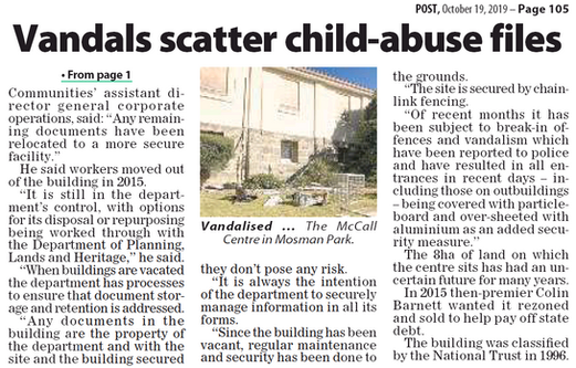 Vandals scatter child-abuse files - 19 October 2019