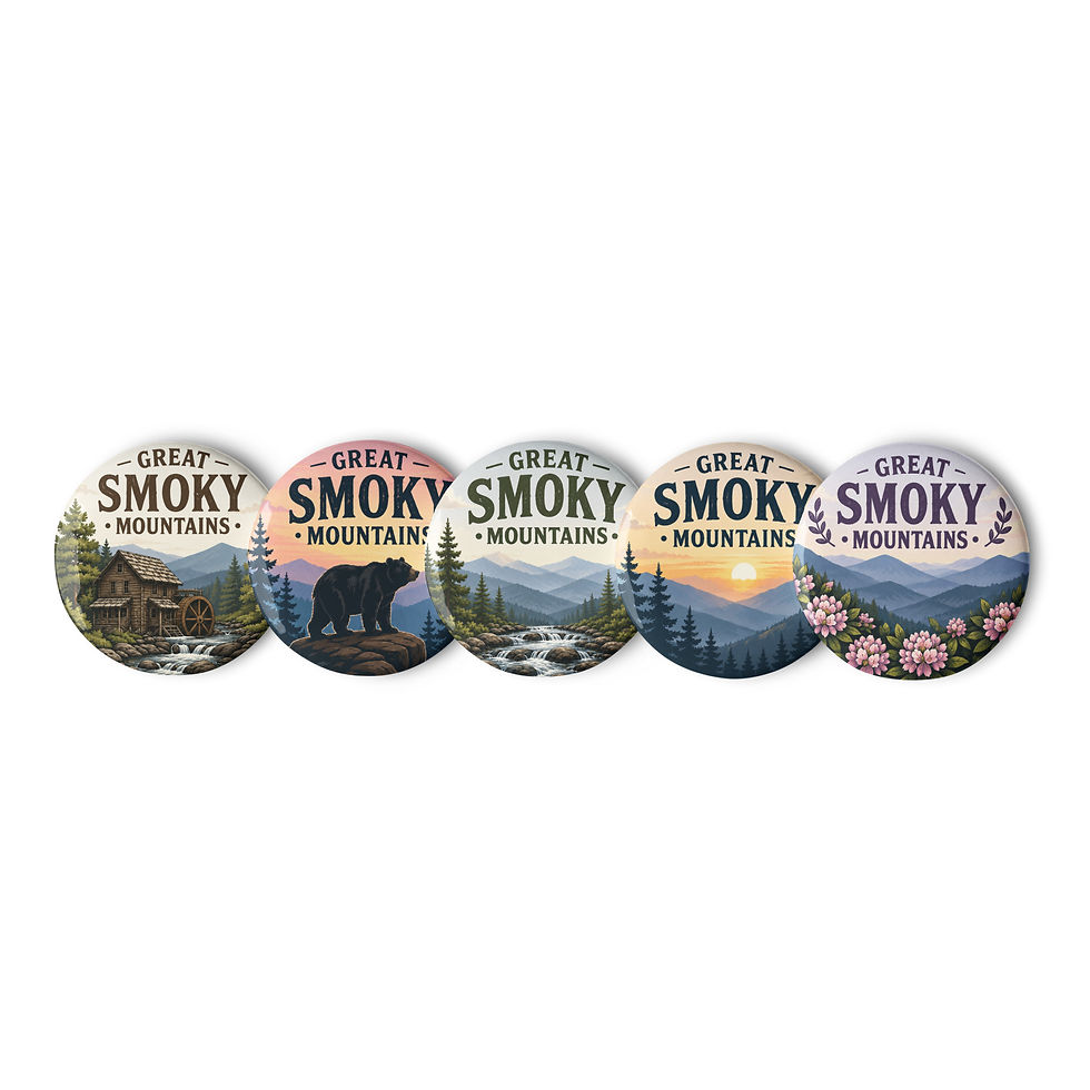 5 smoky mountains pins in a line