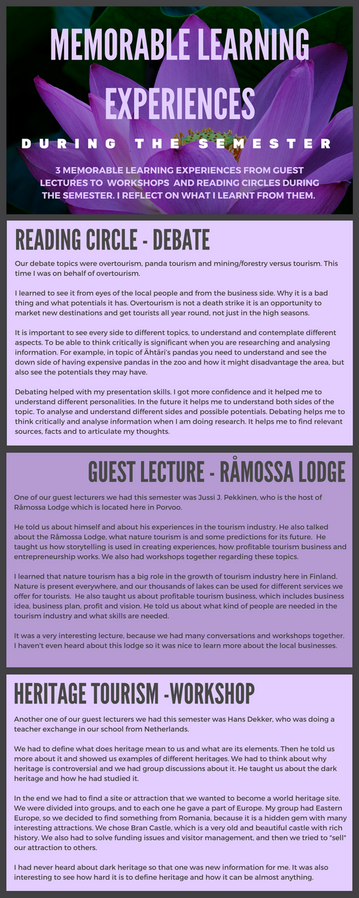 MEMORABLE LEARNING EXPERIENCES DURING THE SEMESTER