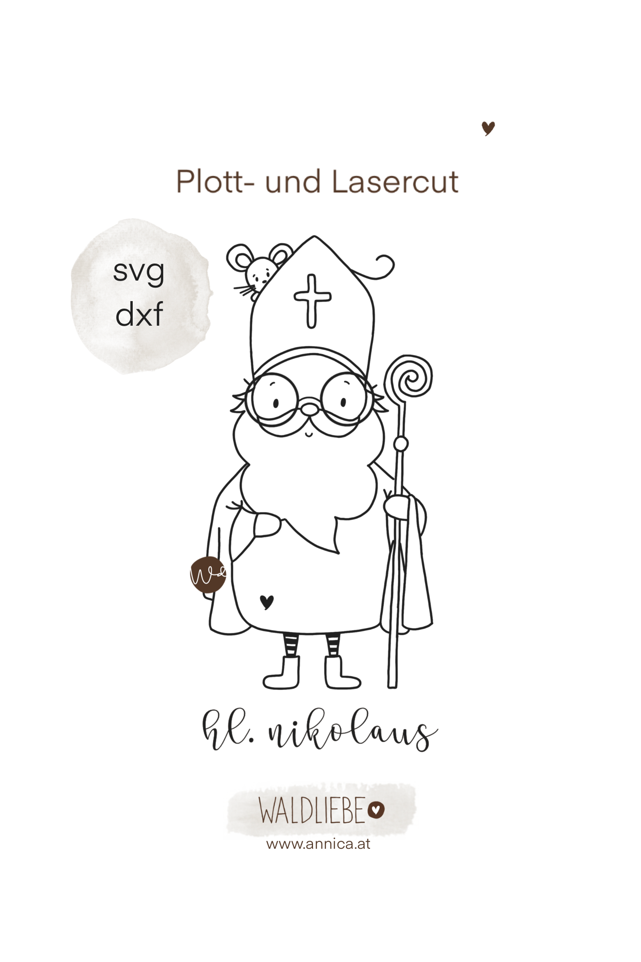 Plott- Lasercutdatei, Handstickvorlage "Hl. Nikolaus"