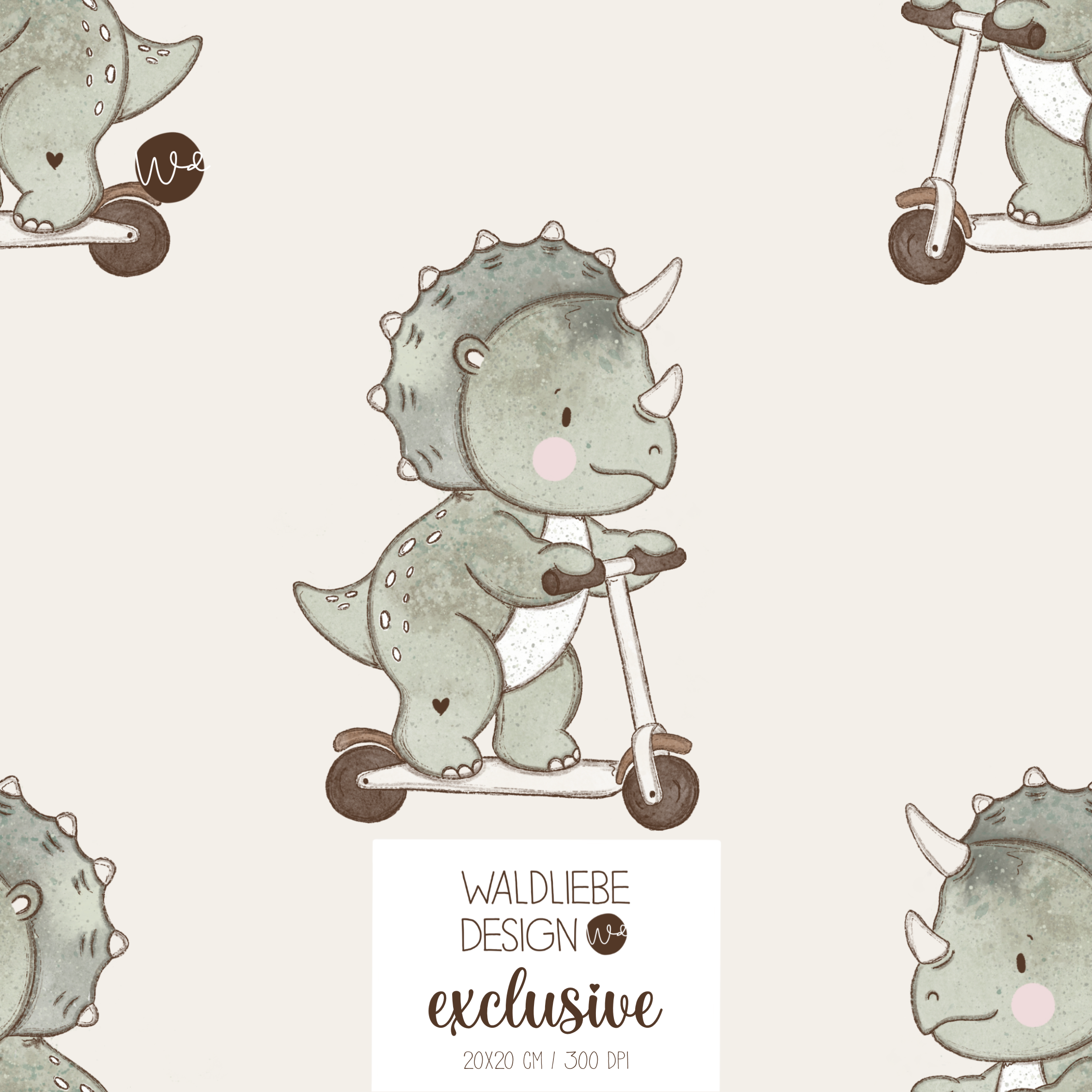 Digitales Stoffdesign „ROLLER DINO“ 1