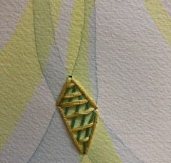 “Crossroad” (watercolor, thread)