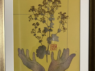 “Release” (egg tempera, acrylic, dried plant material)