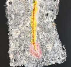 “Slow-Healing Wound” (handmade paper, thread and ink)