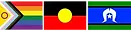 Progress Pride, Australian Aboriginal, and Torres Strait Islander flags, representing Outcomes Lab's commitment to inclusive and culturally safe care.