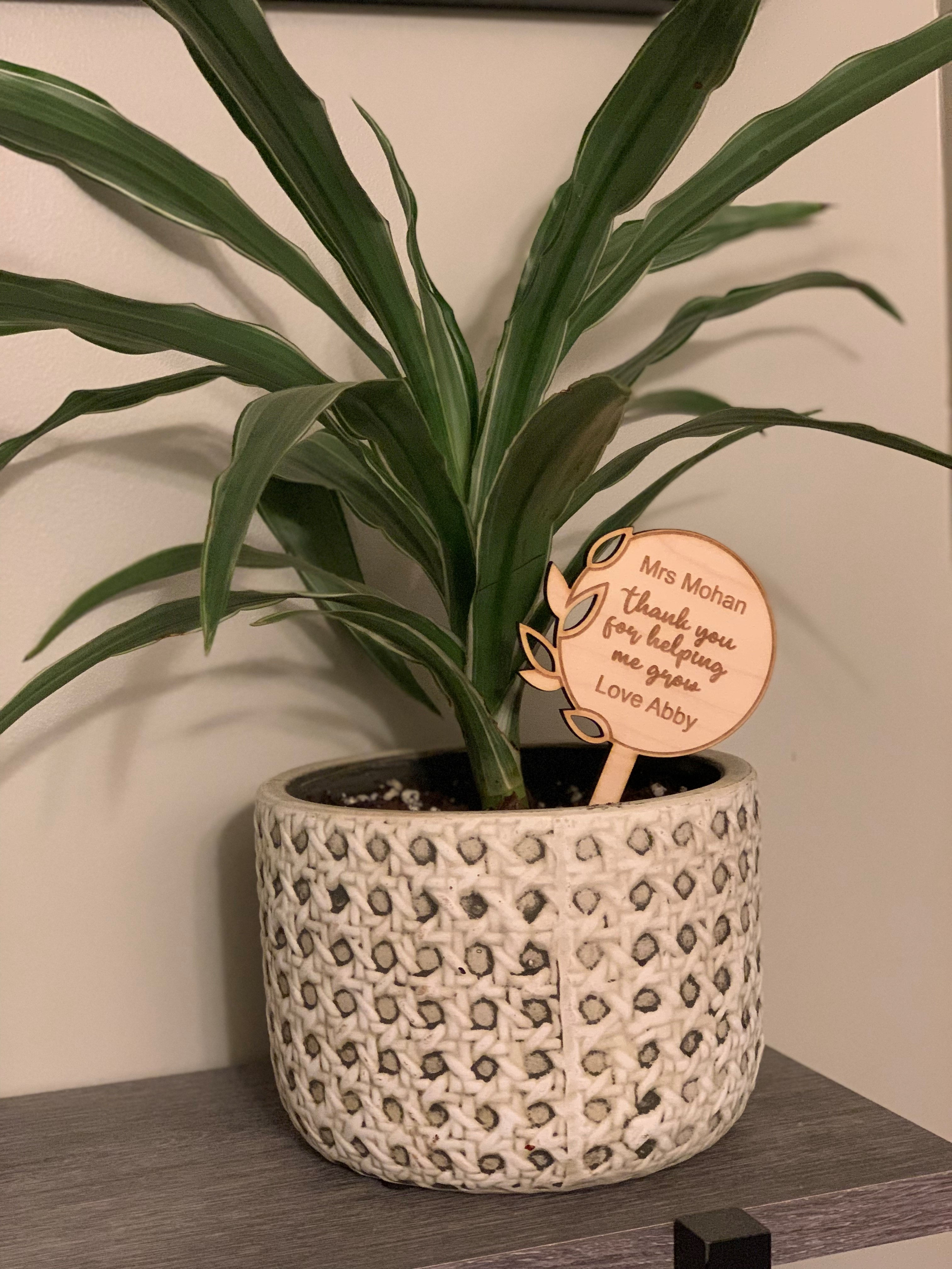 "Thanks for helping me grow" plant stake