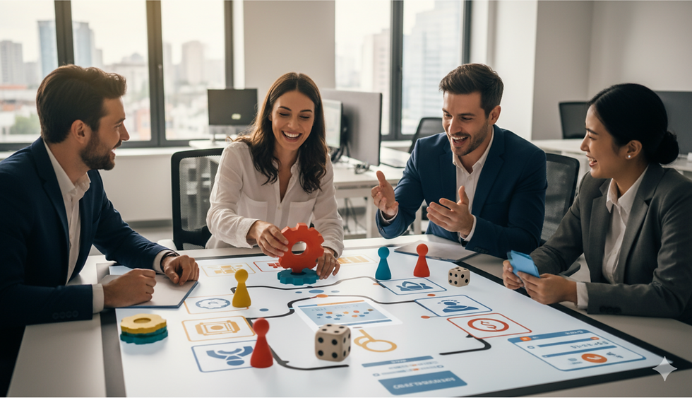 Atelier de ludopédagogie en formation, participants autour d’un jeu pédagogique, apprentissage ludique, engagement, collaboration et innovation éducative.