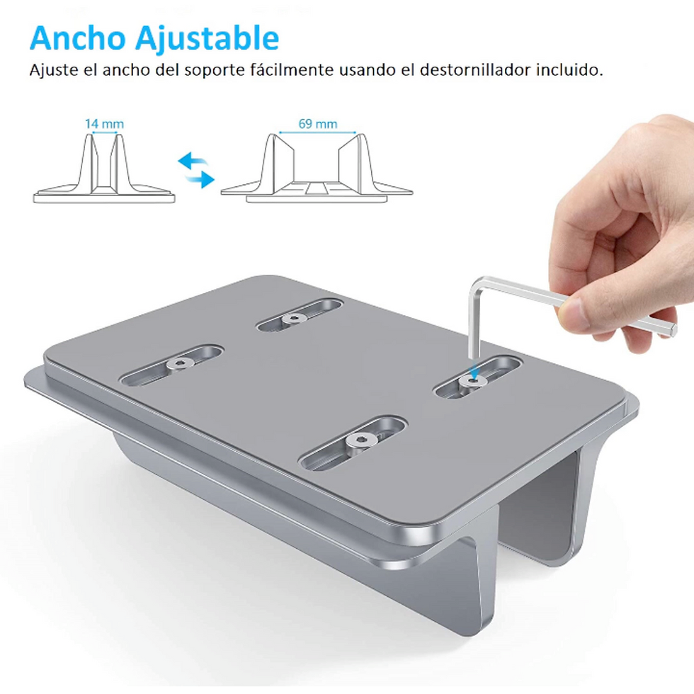 Miniatura: Soporte vertical para portátil con base ajustable. (Color: Gris)