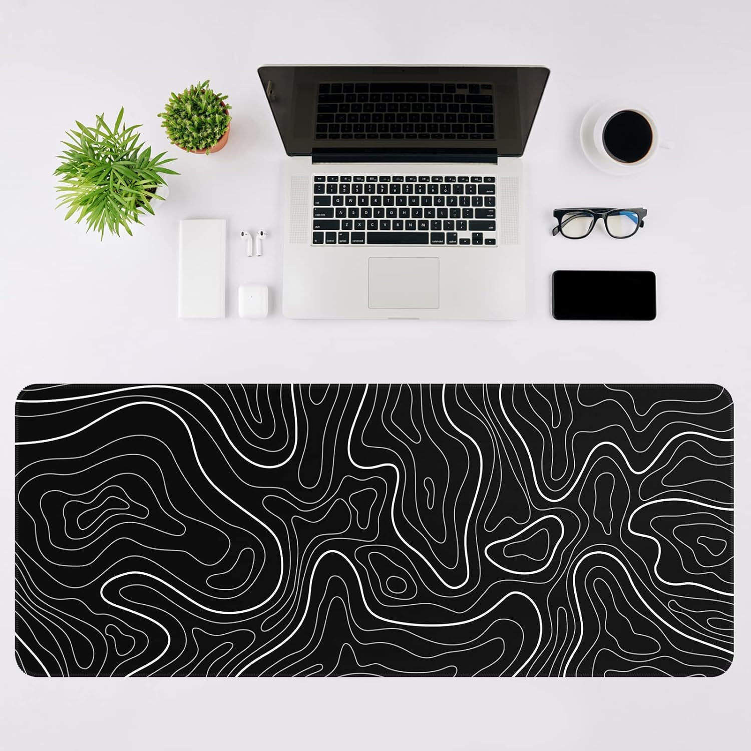 Tapete para escritorio topográfico negro, mousepad para teclado y ratón