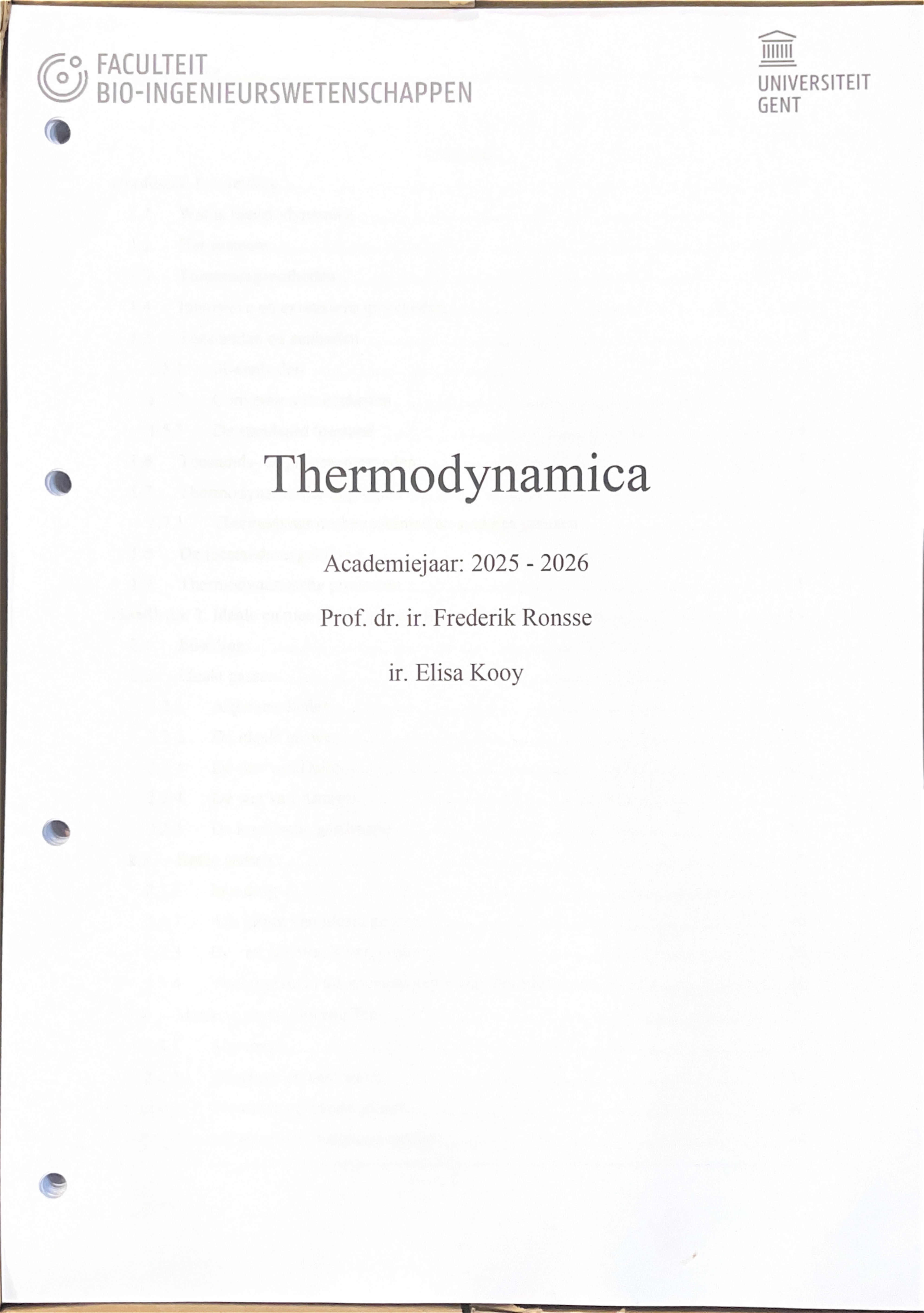 (1ste Bach) Thermodynamica cursus + tabellen