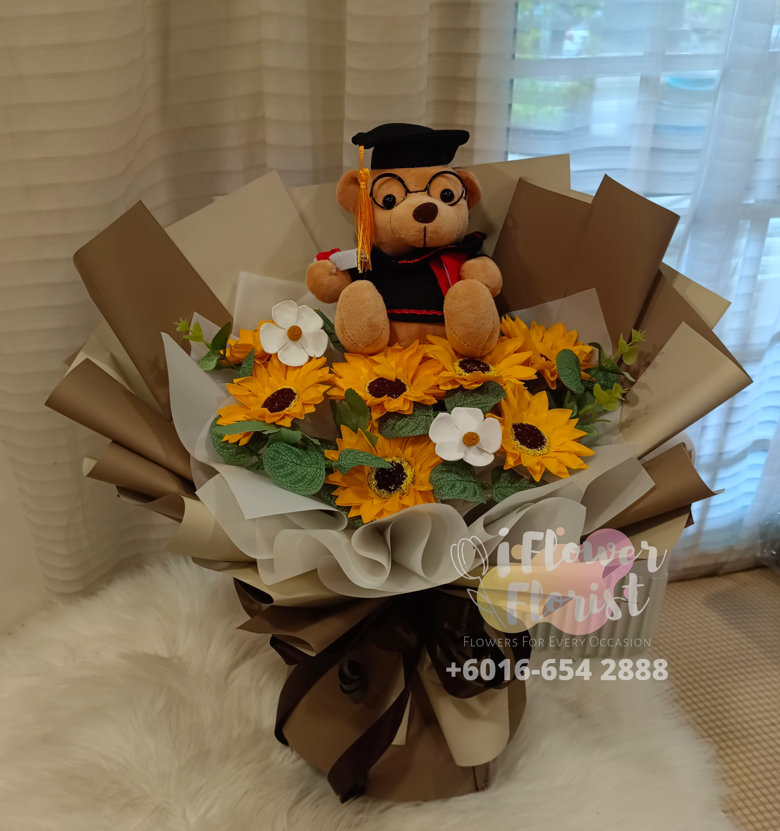 SF 5002 Graduation Teddy Bear Sunflower Bouquet