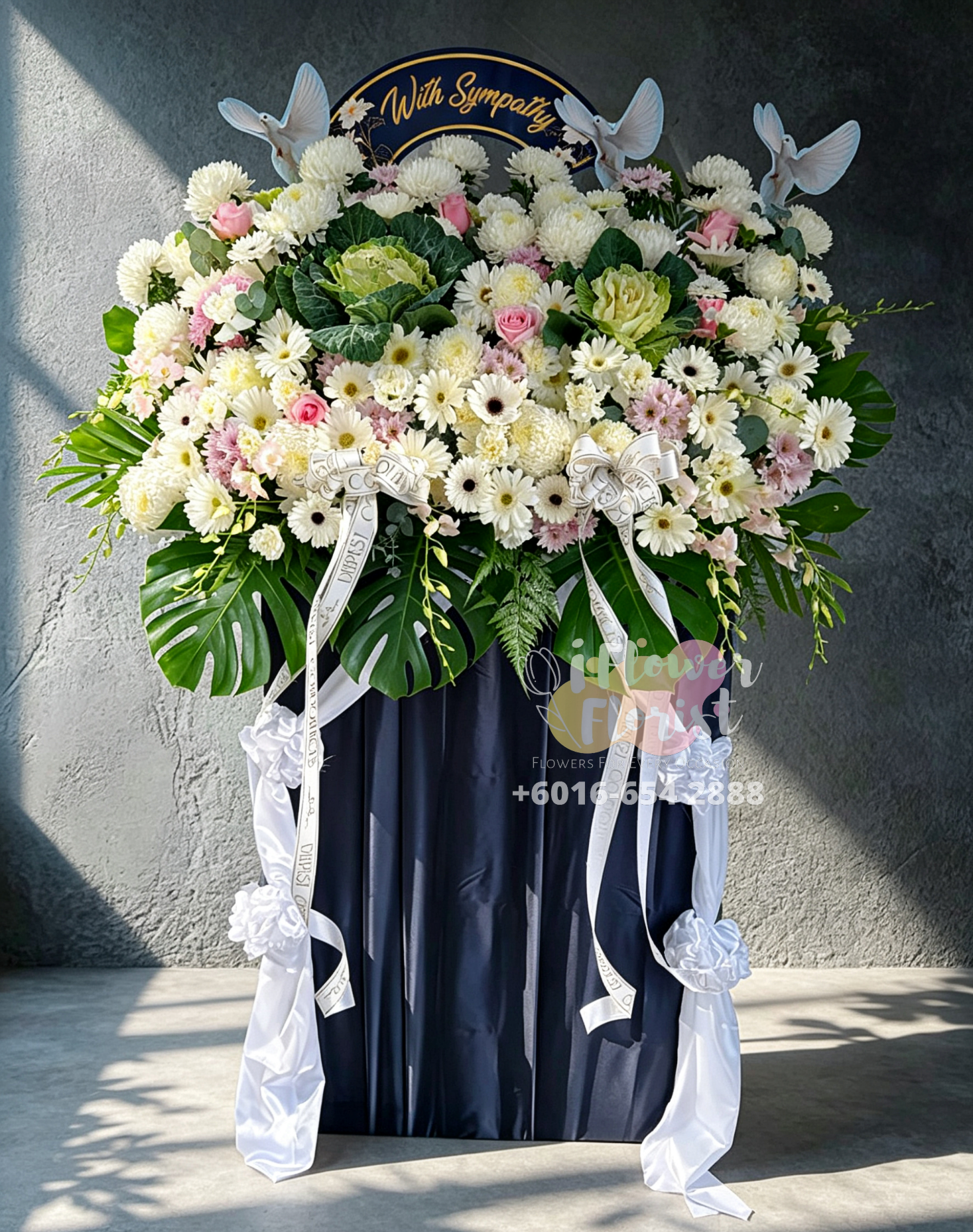 CS J0121 White & Pink Dove Sympathy Stand