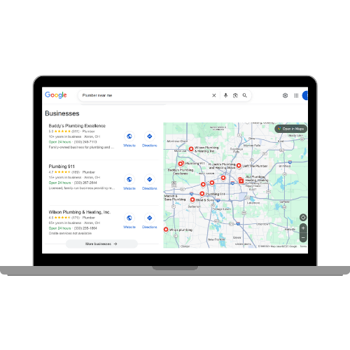 Laptop showing Google search ranking for a local service business