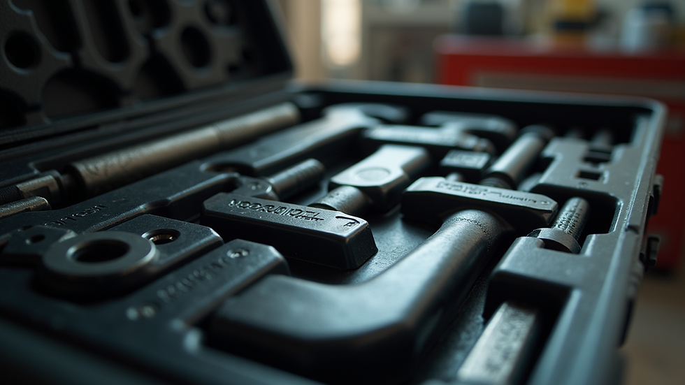 Eye-level view of a toolbox with various repair tools