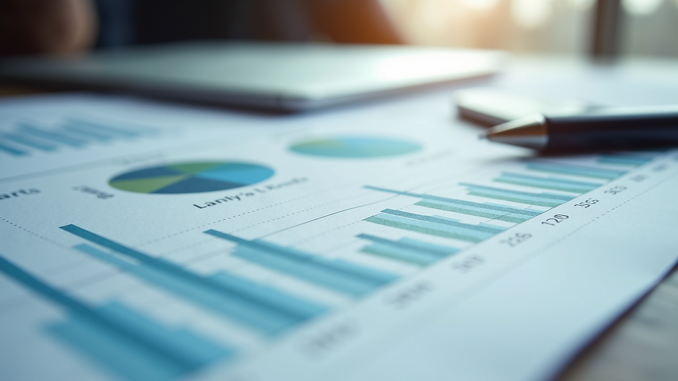 Close-up view of a financial report with charts and graphs