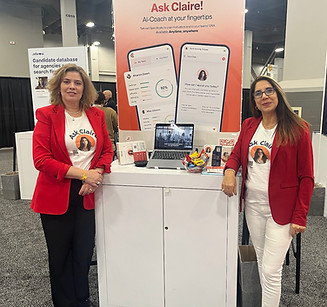 Smadar Tadmor, Founder and CEO of Claro Mentor, with Alona Ashkenazi at the Claro Mentor booth at HR Tech Expo