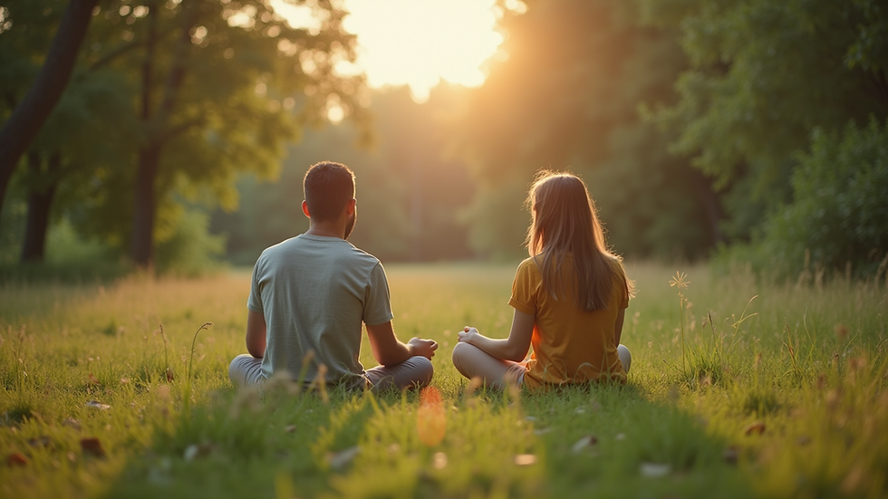 Eye-level view of a tranquil mentoring session with nature as the backdrop