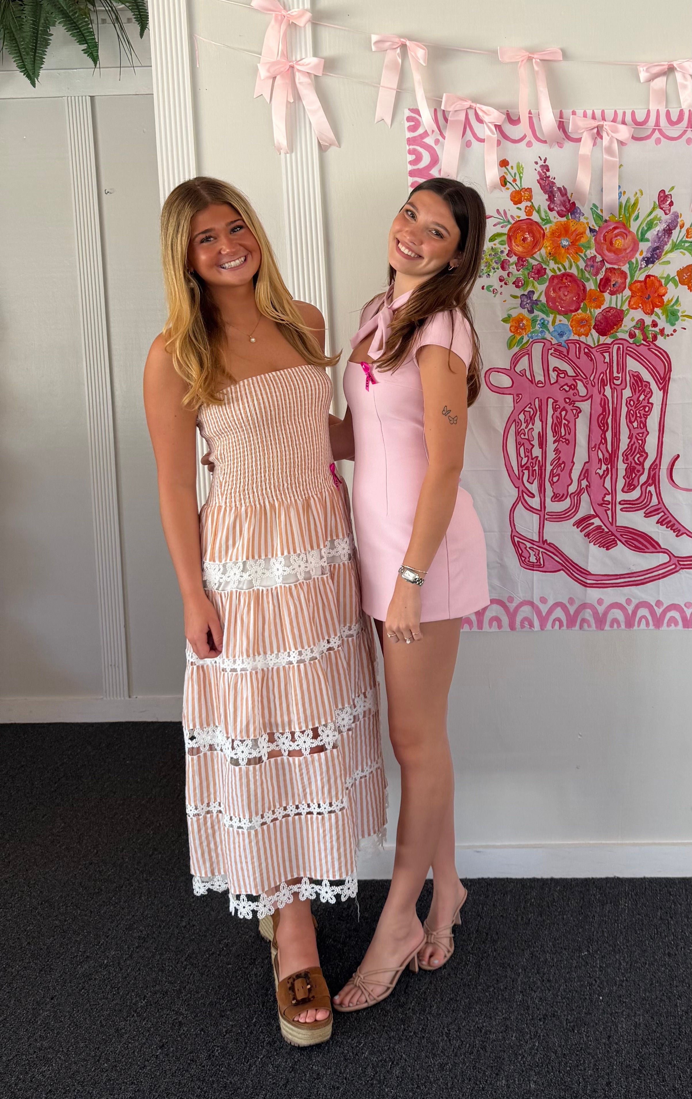 Striped Floral Lace Tube Dress